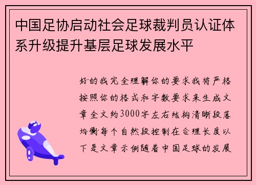 中国足协启动社会足球裁判员认证体系升级提升基层足球发展水平